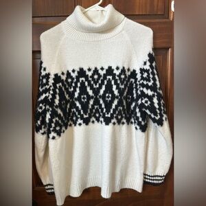 Maurices Ivory and Black Geometric Turtleneck Sweater